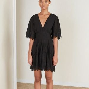 Anthropologie Black Eyelet V‑Neck Mini Dress